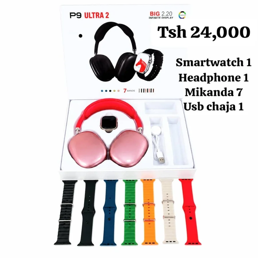 P9 Ultra 2 headphone and smartwatch bundle, 7 bands, with Tsh 24,000 price tag